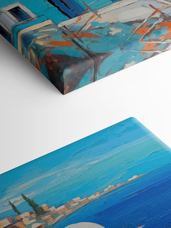 Painting of a city by the water Painting of a city by the water