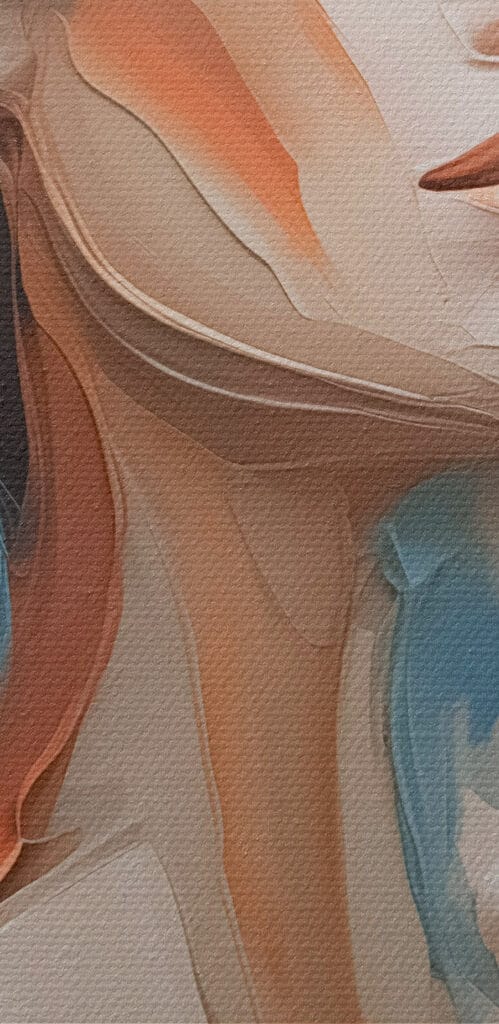 Painting of a woman with white and blue paint Painting of a woman with white and blue paint