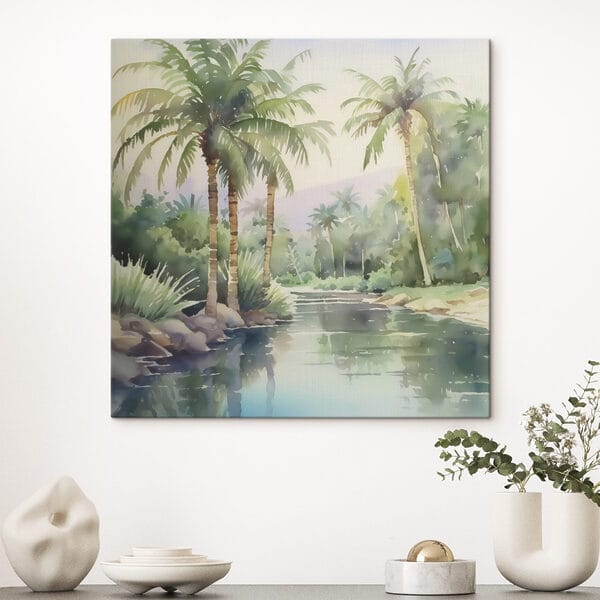 Cuadros Agua con palmeras y rocas