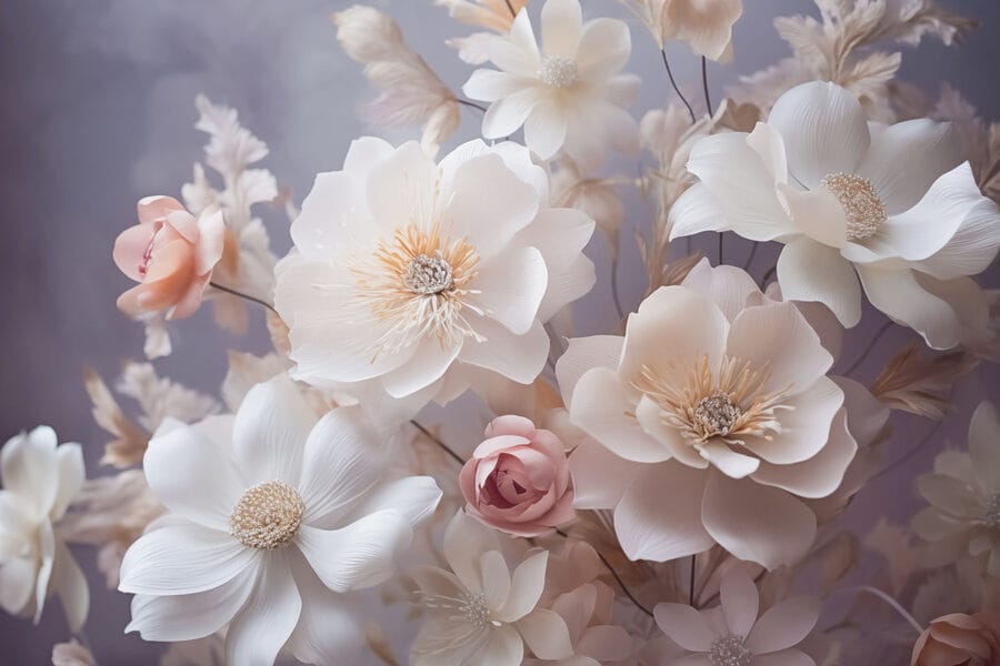 Grupo de flores blancas y rosas