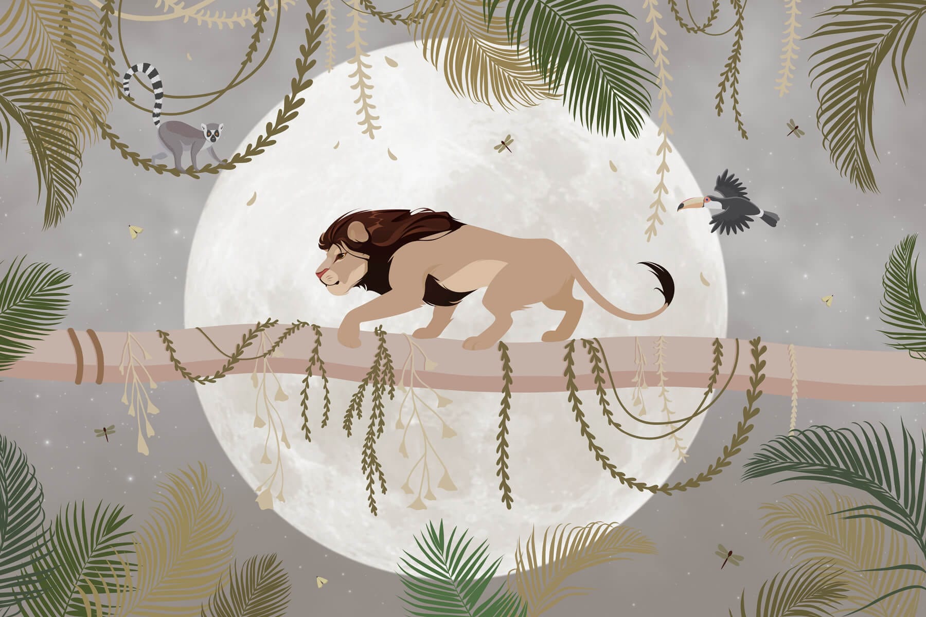 Lion on a tree branch