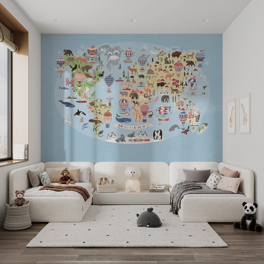 Mapa del mundo con animales
