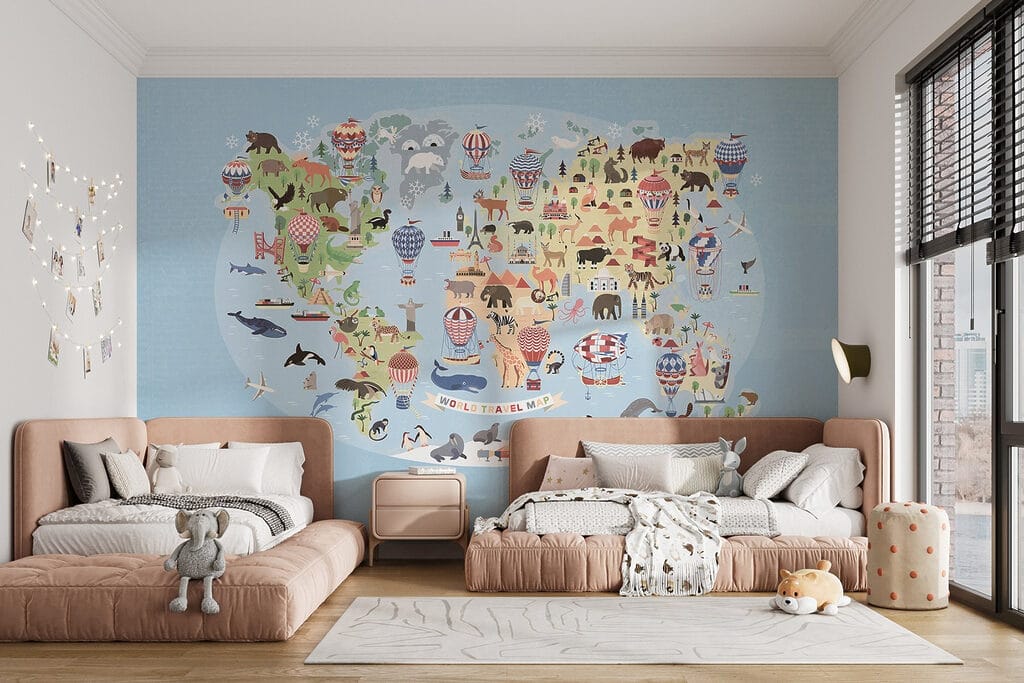 Map of the world with animals