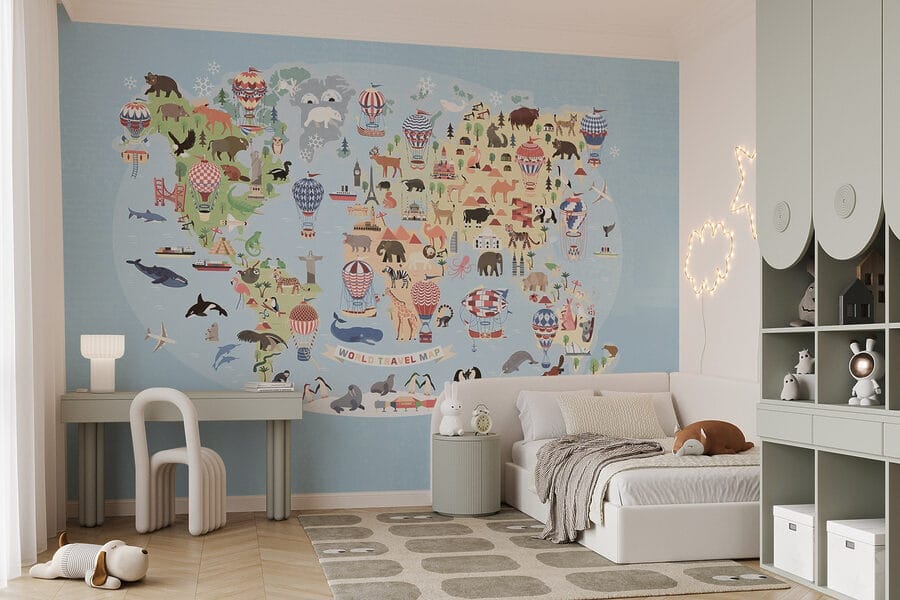 Mapa del mundo con animales