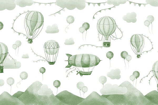 Fondo verde y blanco con globos y montañas Fondo verde y blanco con globos y montañas