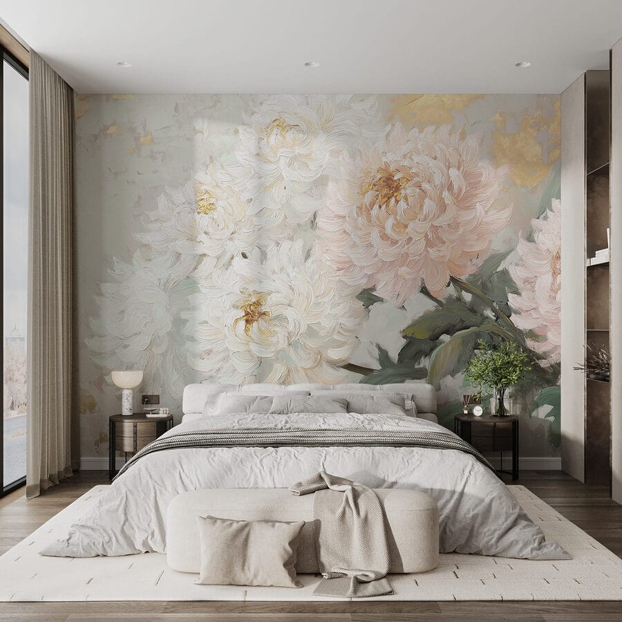 Pintura de flores sobre una superficie blanca