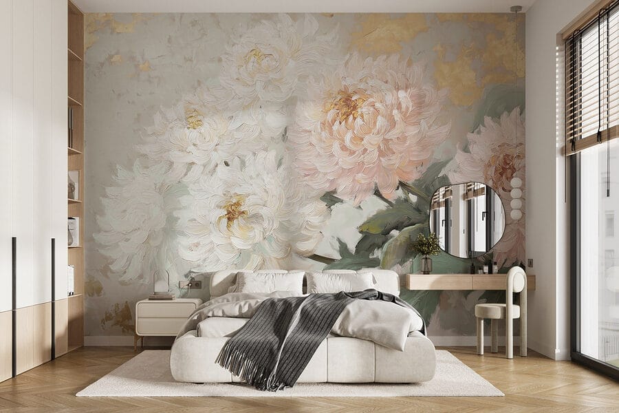 Pintura de flores sobre una superficie blanca