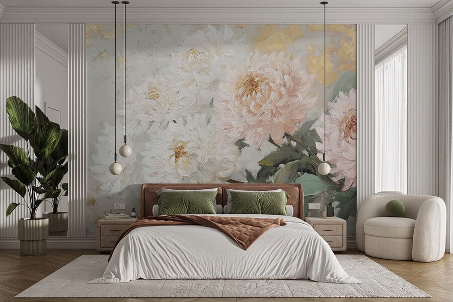 Pintura de flores sobre una superficie blanca