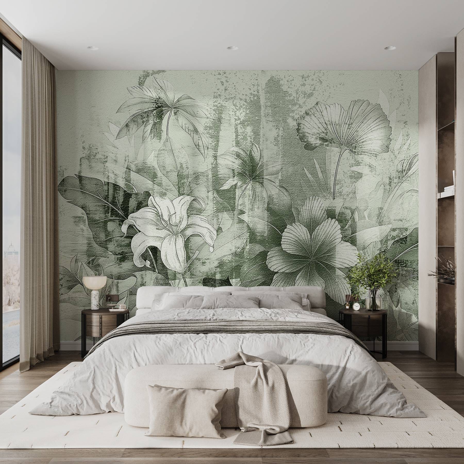 Delicate flora on textured backdrop