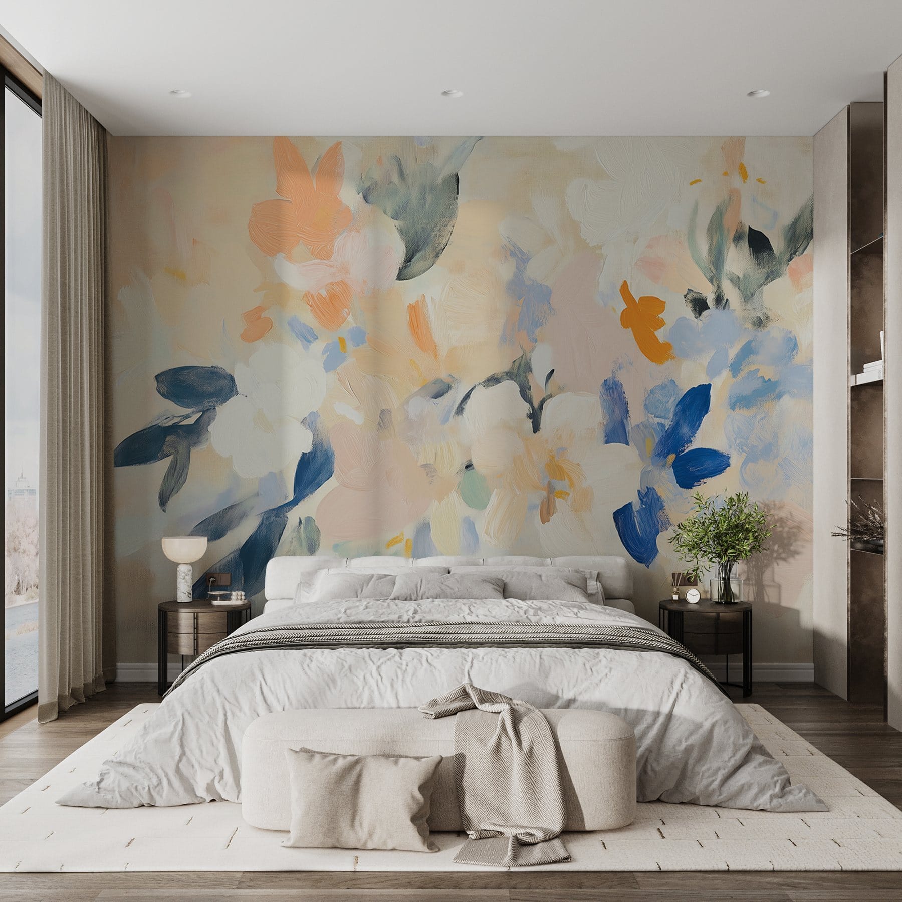 Painting of flowers on a white surface Painting of flowers on a white surface