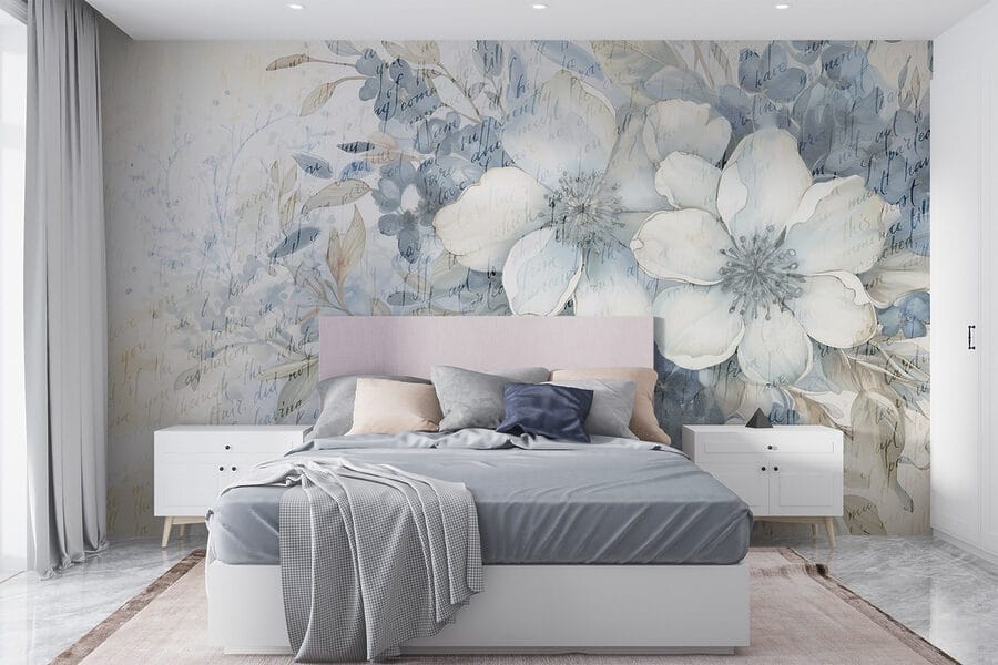 Pintura de flores y hojas