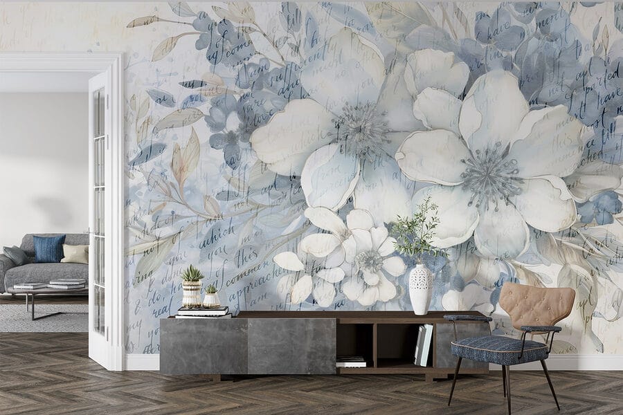 Pintura de flores y hojas