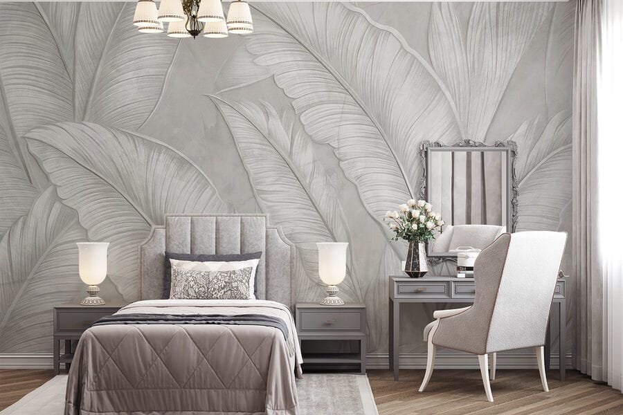 Papel pintado blanco con plumas