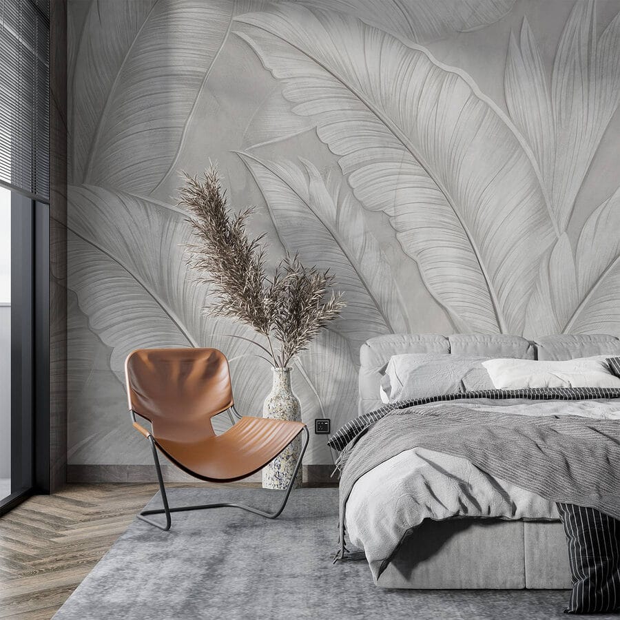 Papel pintado blanco con plumas