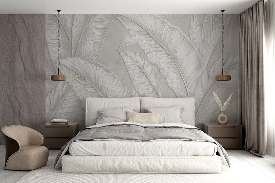 Papel pintado blanco con plumas