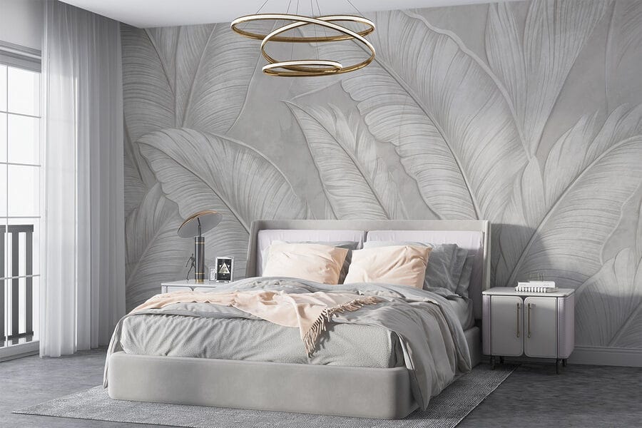 Papel pintado blanco con plumas