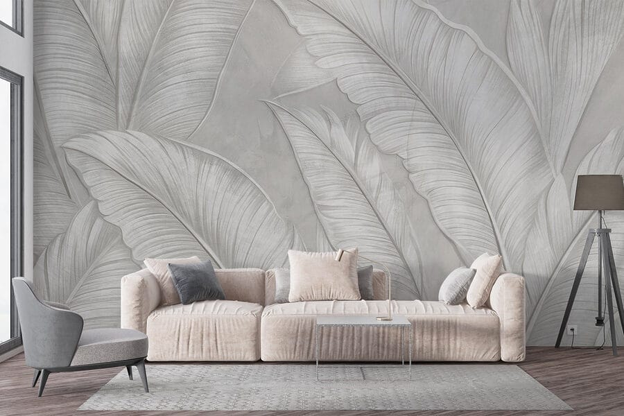 Papel pintado blanco con plumas