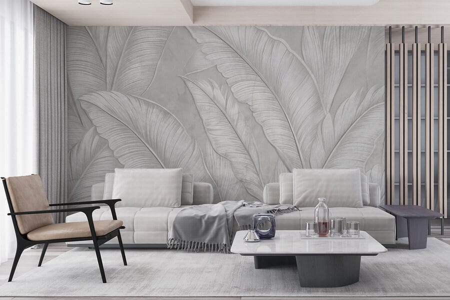 Papel pintado blanco con plumas