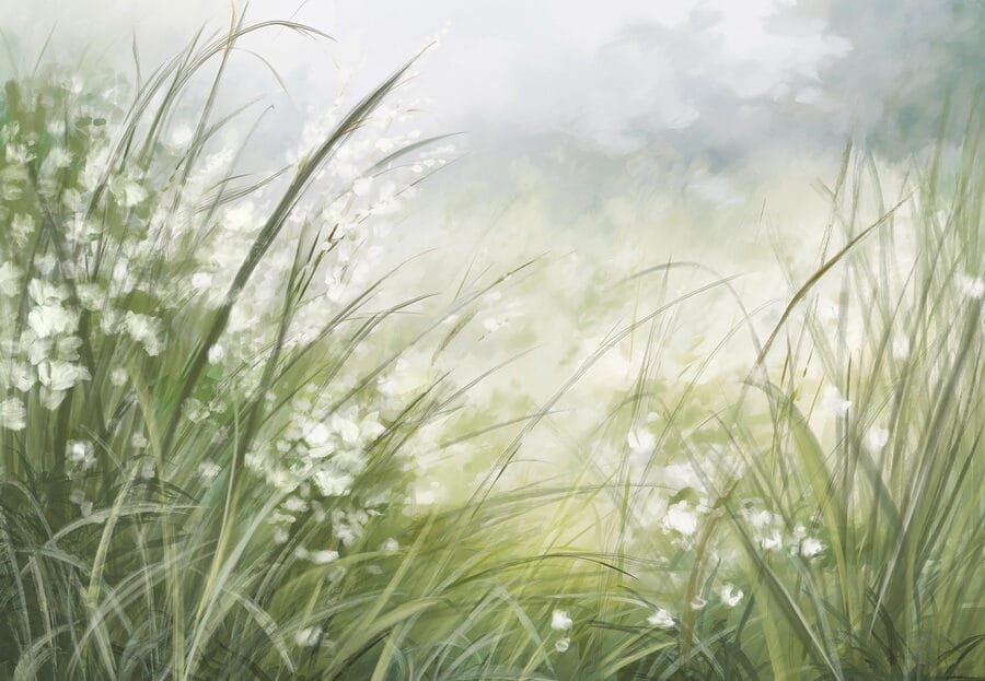 Pintura de un campo de hierba