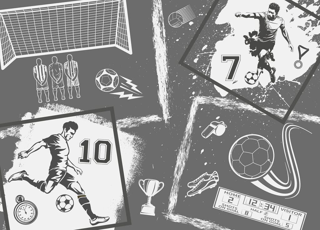 Acción futbolística en estilo monocromo Acción futbolística en estilo monocromo