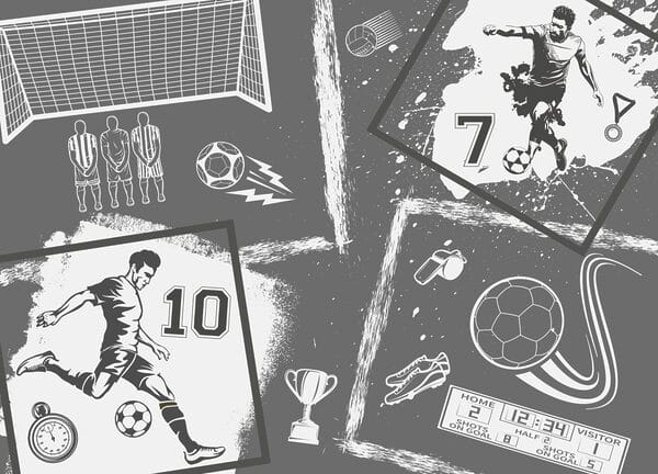 Acción futbolística en estilo monocromo Acción futbolística en estilo monocromo
