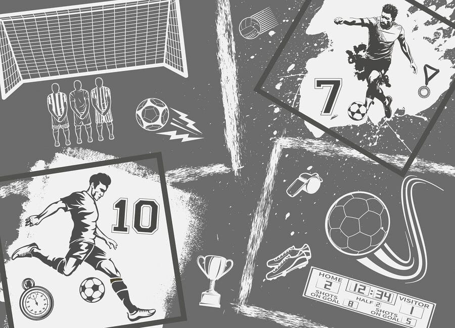 Acción futbolística en estilo monocromo