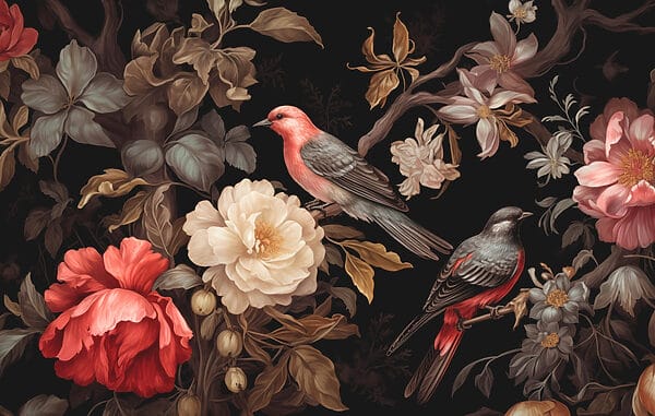 Pintura de pájaros sobre flores Pintura de pájaros sobre flores