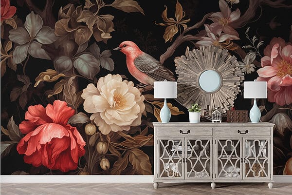 Pintura de pájaros sobre flores Pintura de pájaros sobre flores