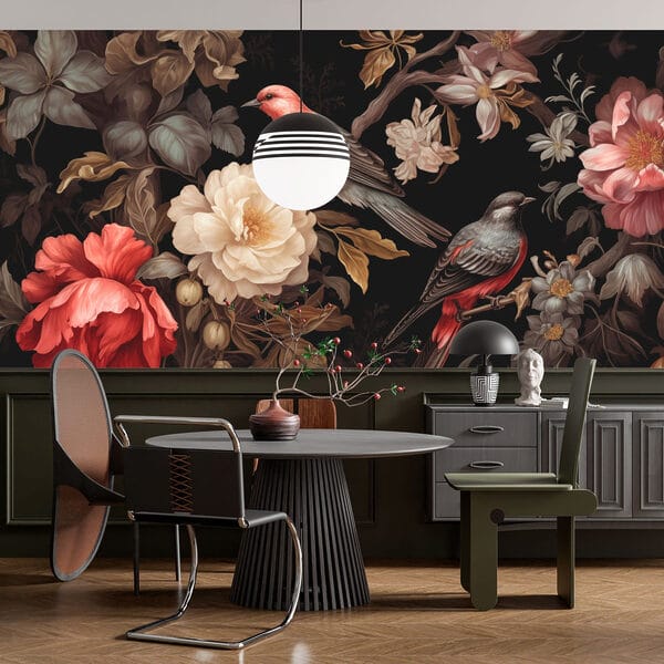 Pintura de pájaros sobre flores Pintura de pájaros sobre flores