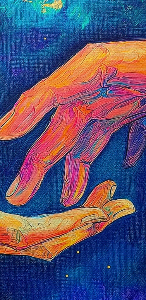 Painting of two hands touching each other Painting of two hands touching each other