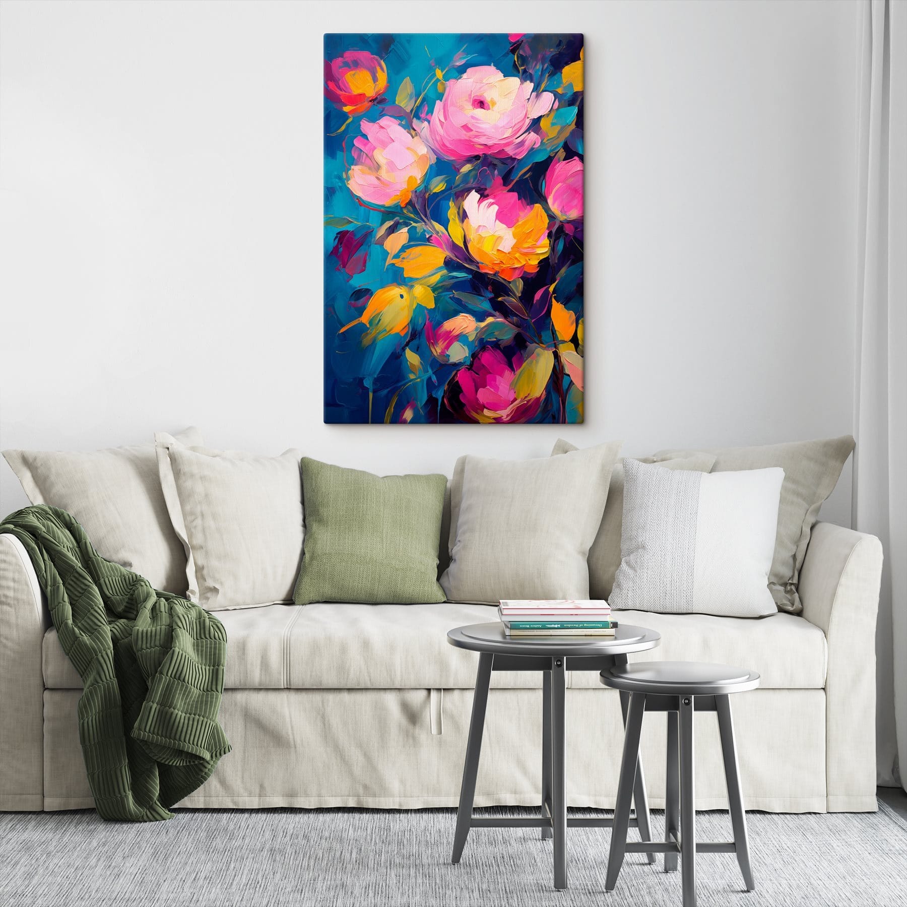 Painting of flowers on a blue background Painting of flowers on a blue background