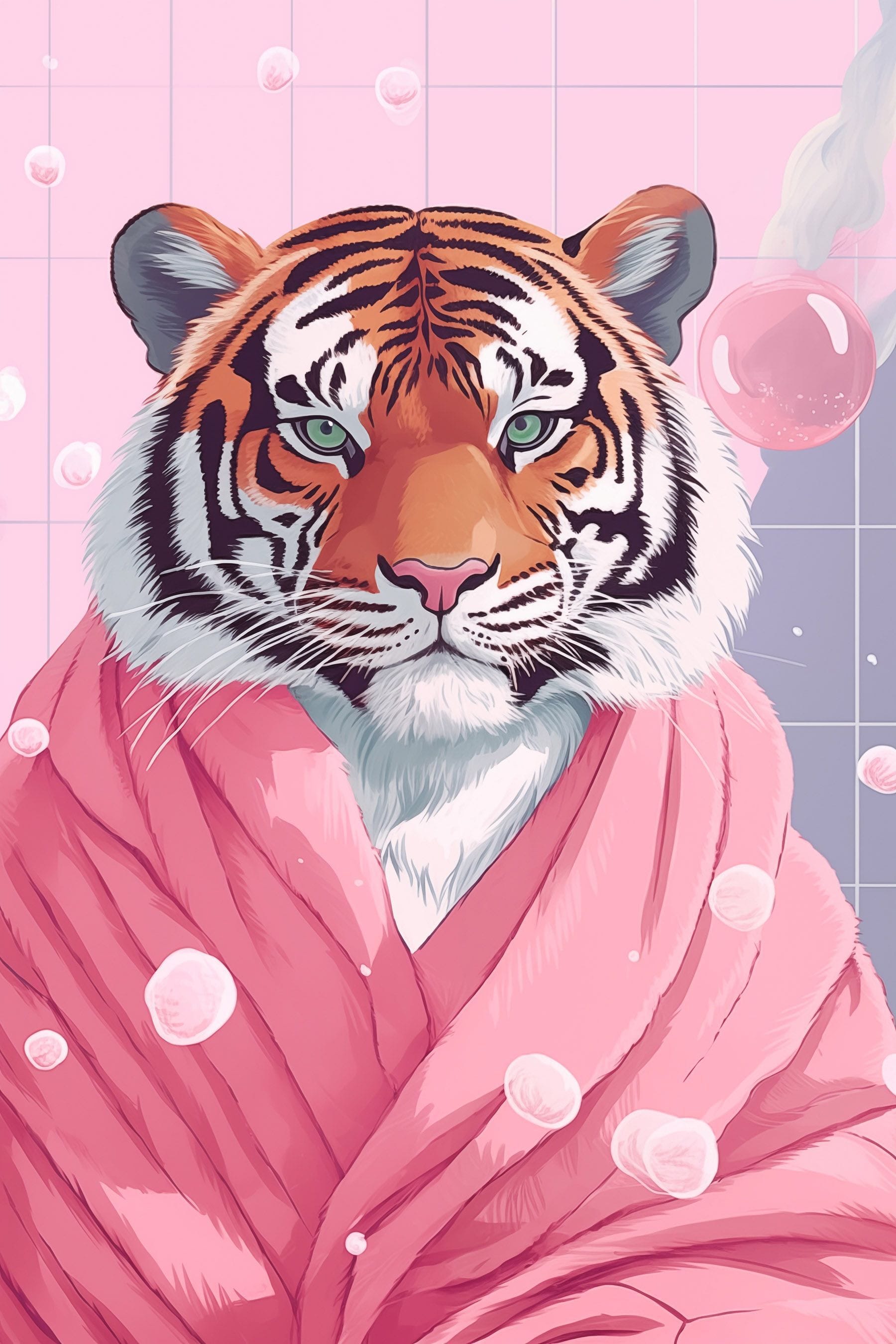 Tiger wearing a pink robe