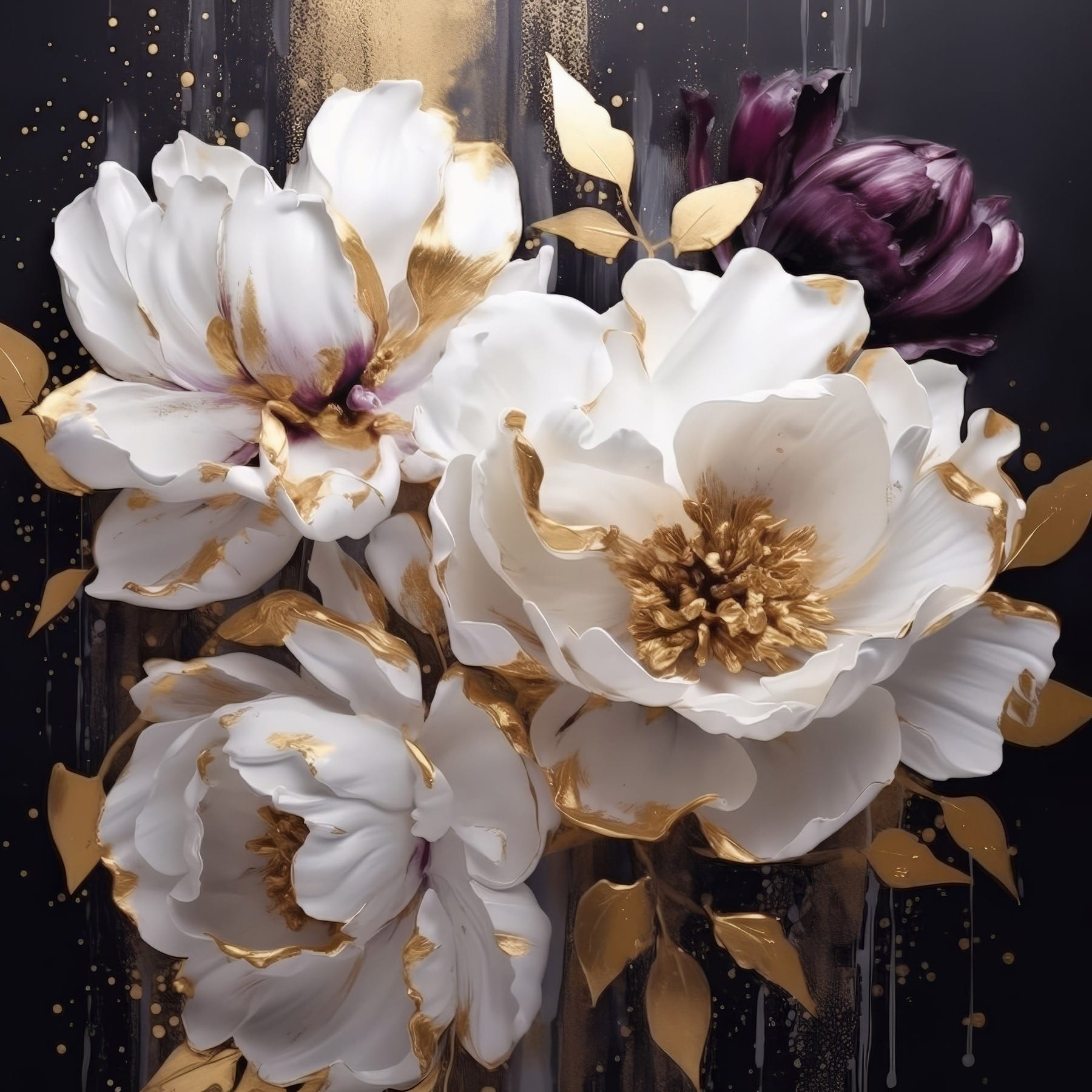 Painting of white and purple flowers Painting of white and purple flowers