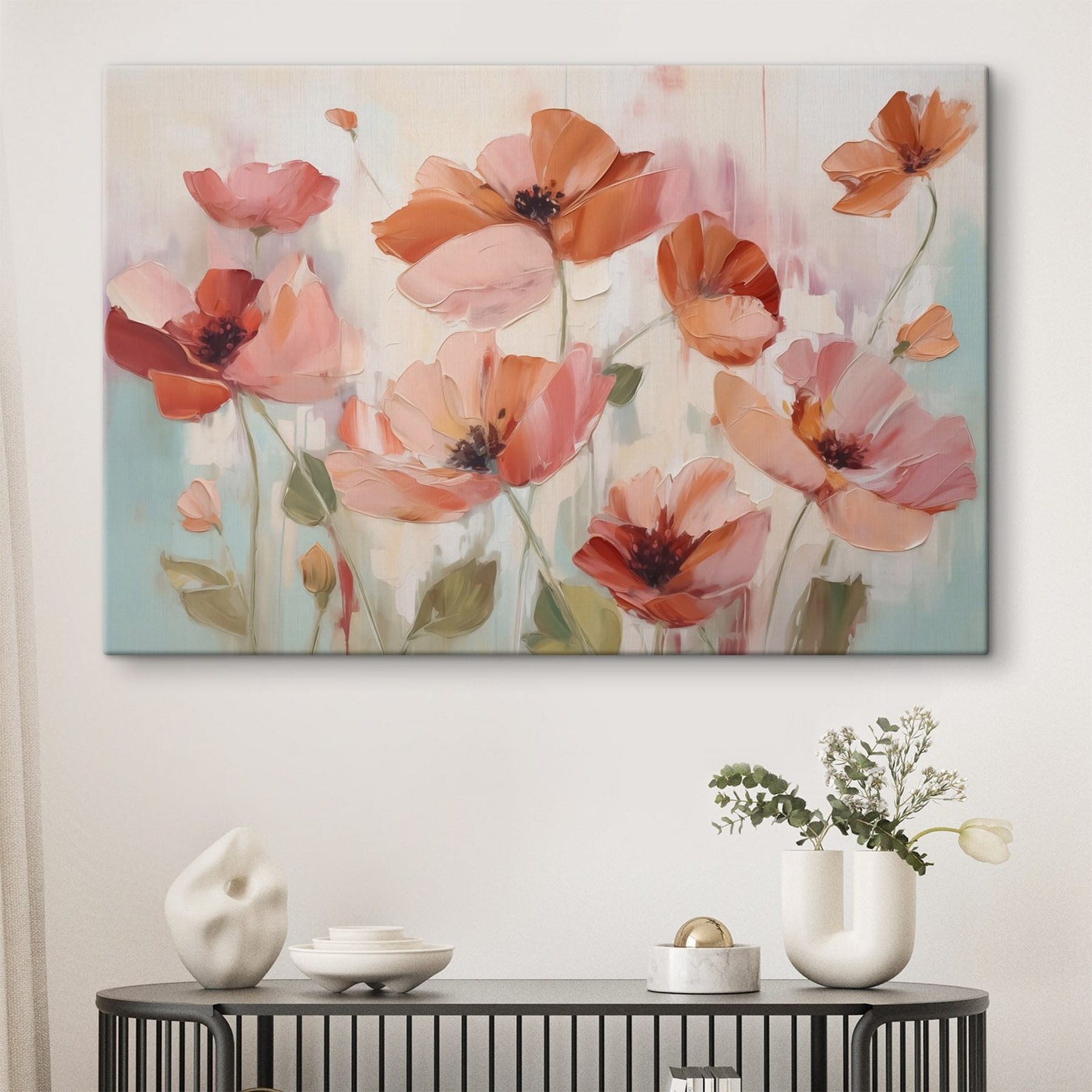 Painting of flowers on a white surface Painting of flowers on a white surface