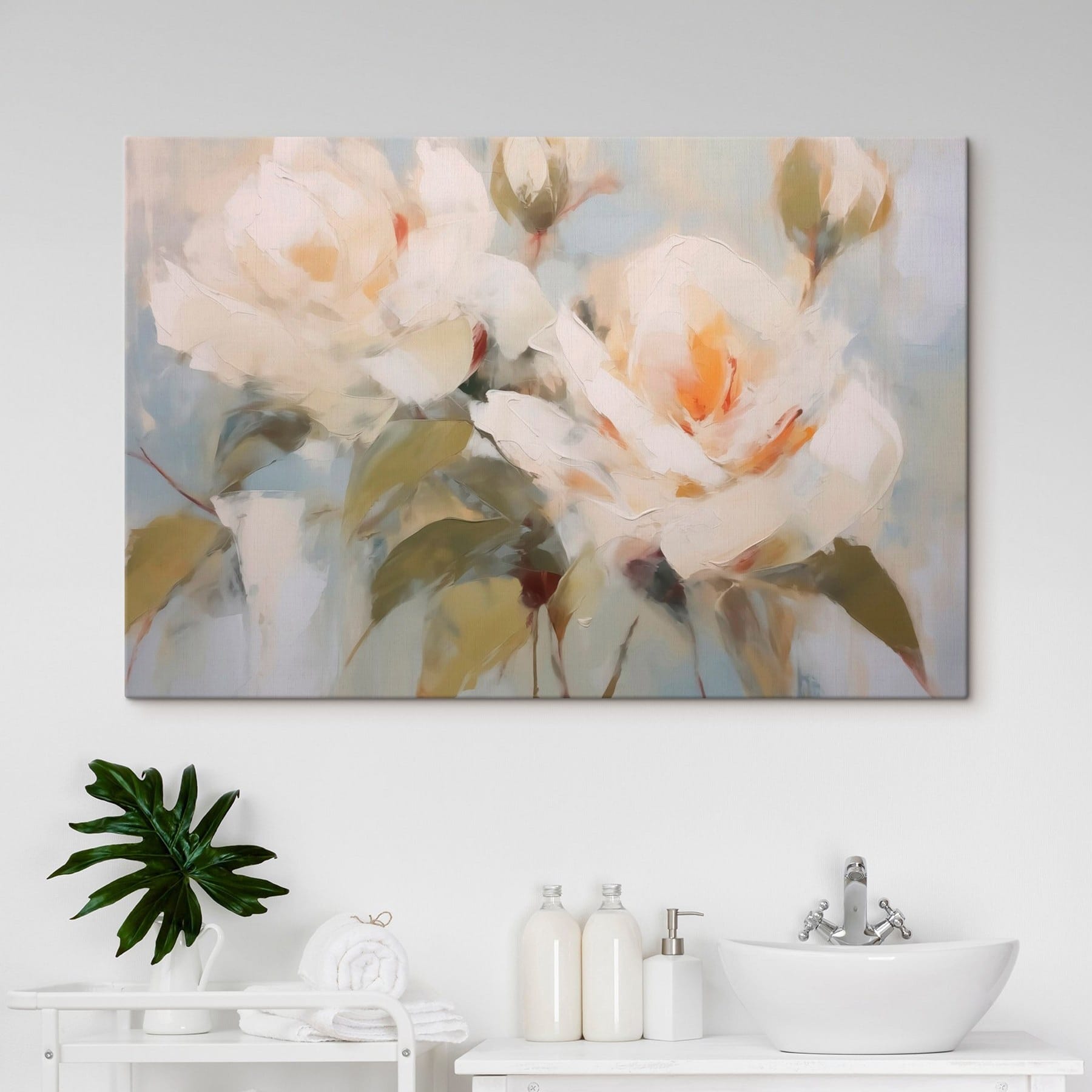 Painting of flowers on a blue background