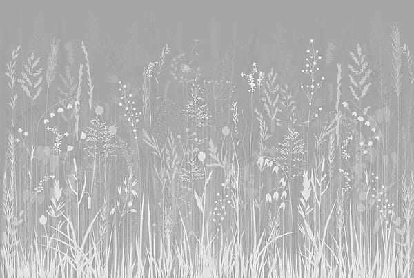 Fondo gris con hierba y flores Fondo gris con hierba y flores