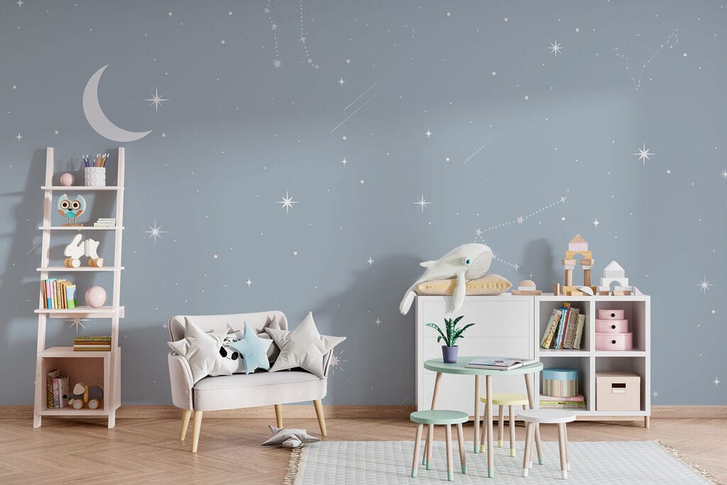 Moon and stars in the sky