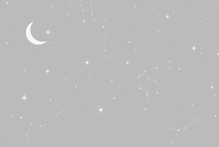 Cielo gris con estrellas y luna