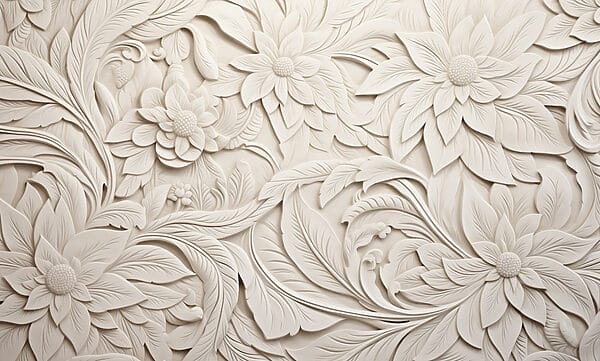 Pared blanca con flores y hojas Pared blanca con flores y hojas