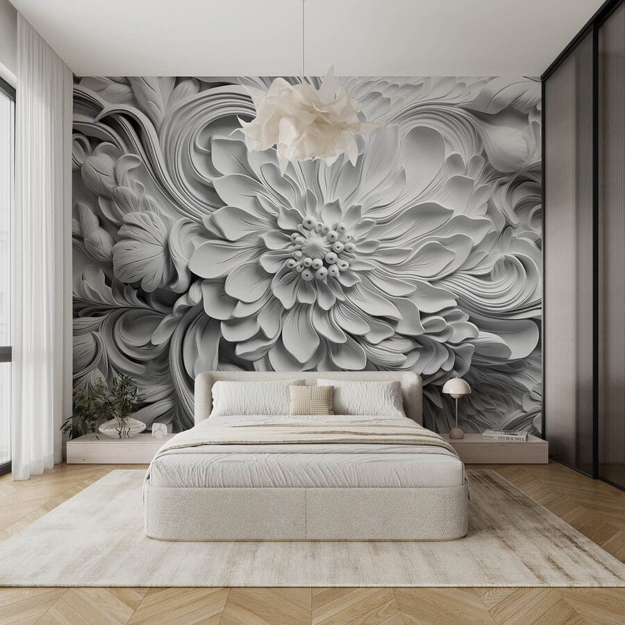 Flor blanca con hojas