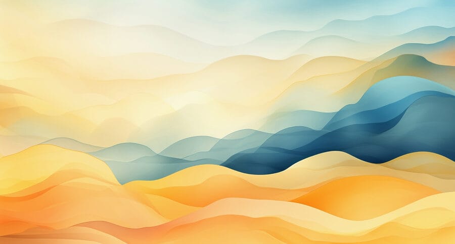 Colinas de colores con olas azules y amarillas