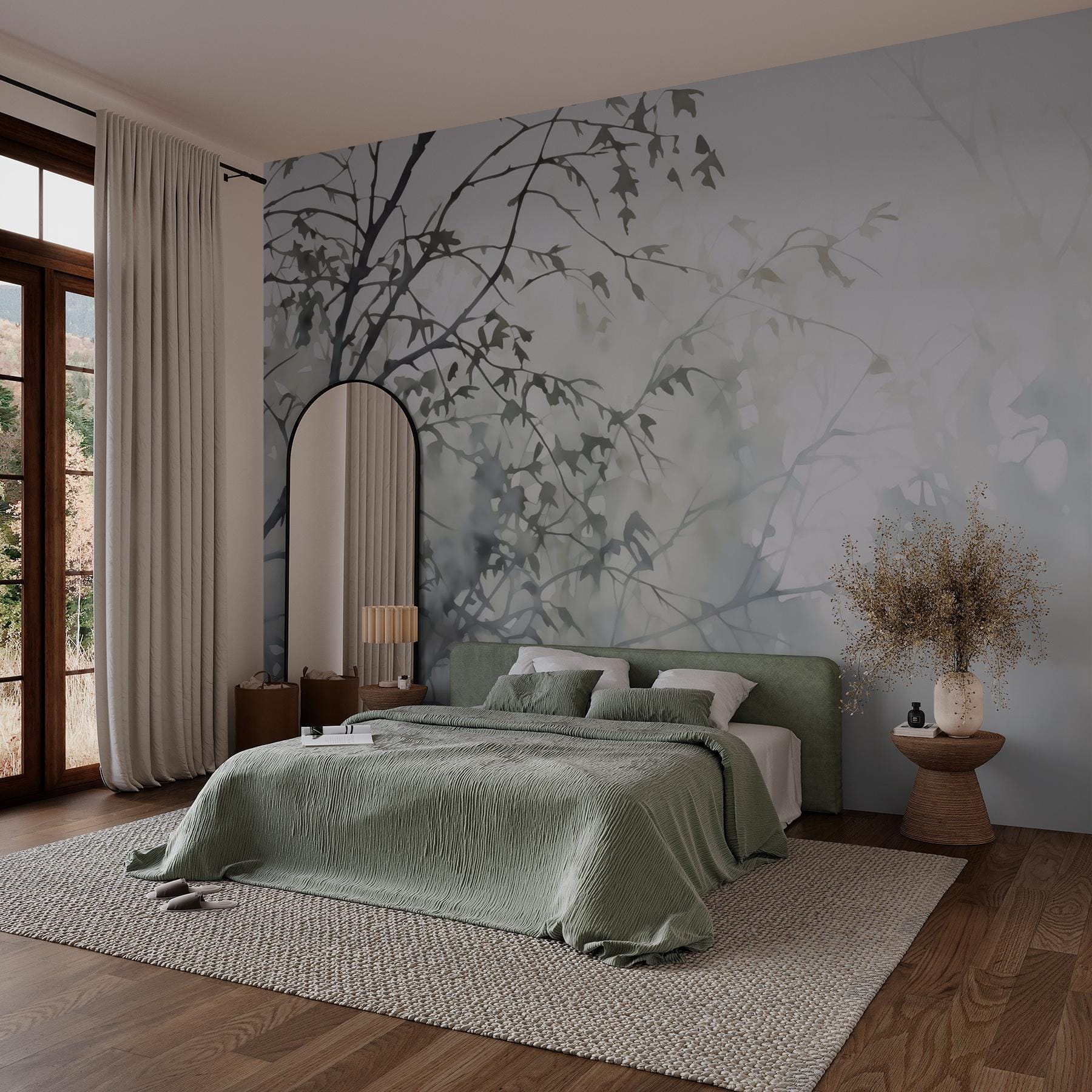 Tree with leaves in fog Tree with leaves in fog