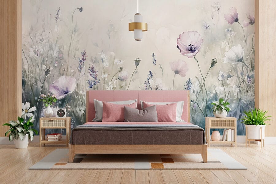 Pintura de flores en un campo