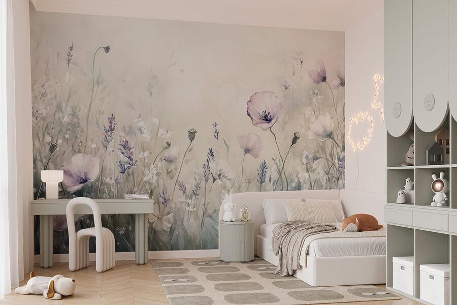 Pintura de flores en un campo