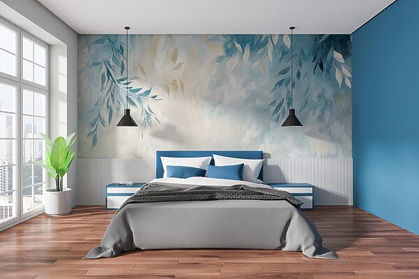 Fondo azul y blanco con hojas Fondo azul y blanco con hojas