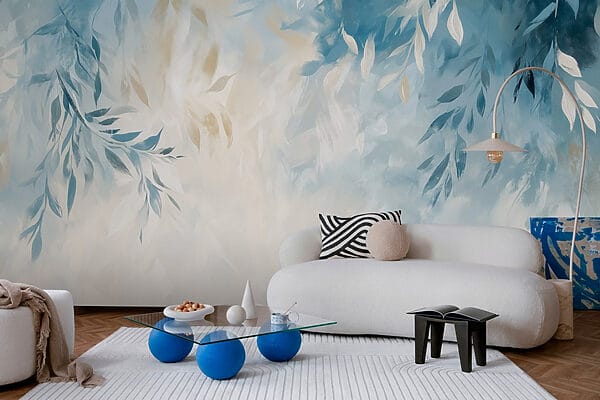 Fondo azul y blanco con hojas Fondo azul y blanco con hojas