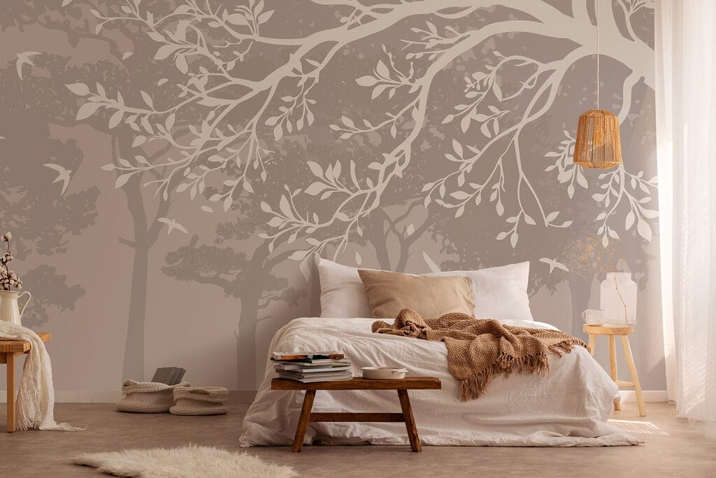 Group of trees with birds flying Group of trees with birds flying