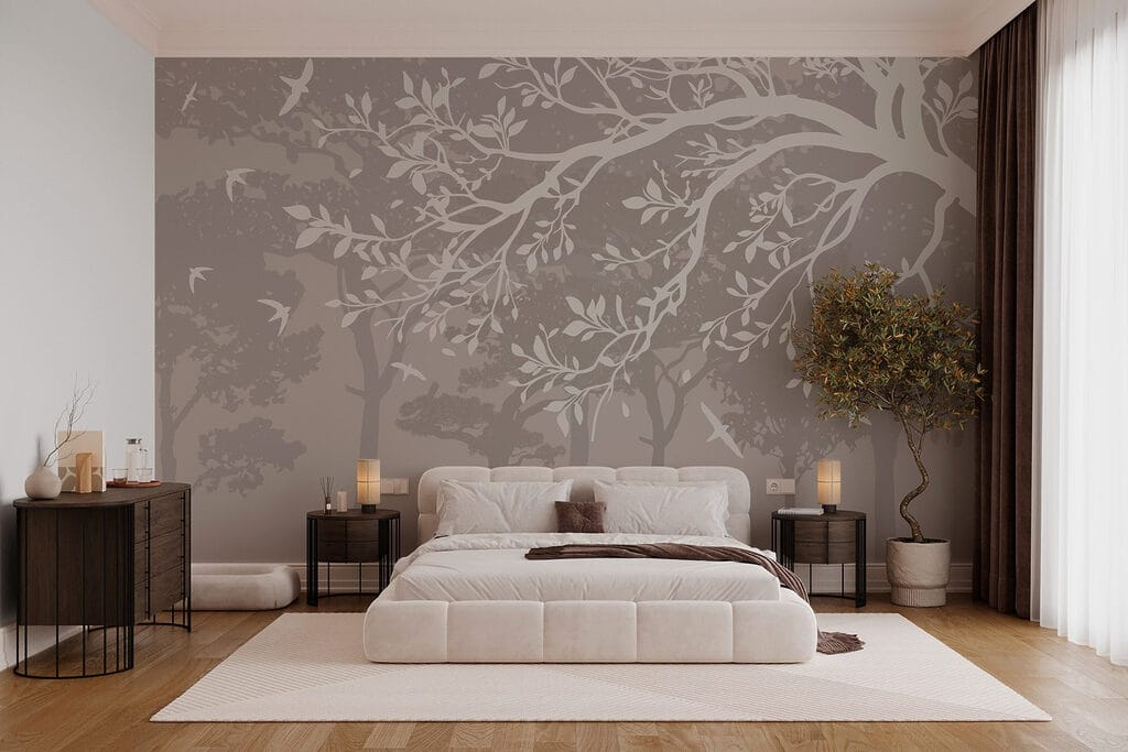 Group of trees with birds flying Group of trees with birds flying