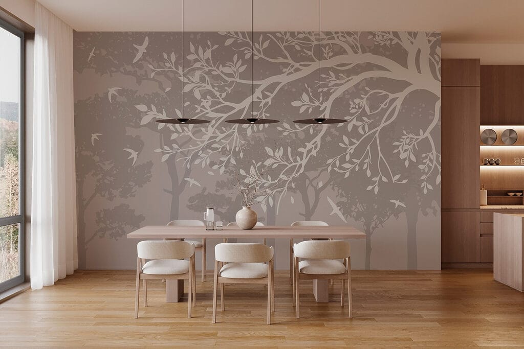 Group of trees with birds flying Group of trees with birds flying