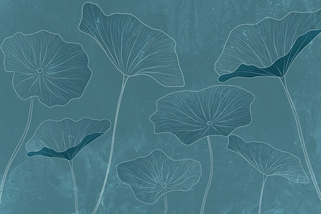 Drawing of leaves on a blue background Drawing of leaves on a blue background